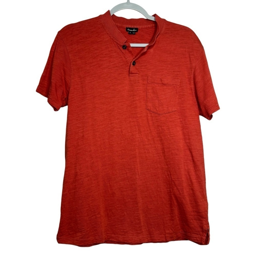 Steven Alan Vintage Slub Cotton Mock Polo-Faded Rust Orange (Size M)